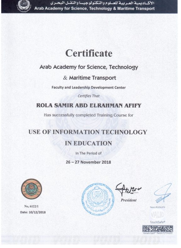 Certificates | Dr.Rola Afify | Educational Web-Site